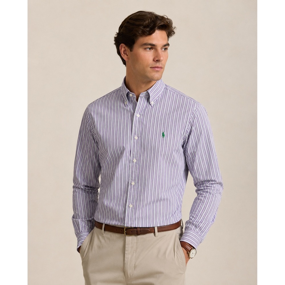 Ralph Lauren Mens XL Custom‎ Fit Purple Green Striped Button Down Shirt Cotton